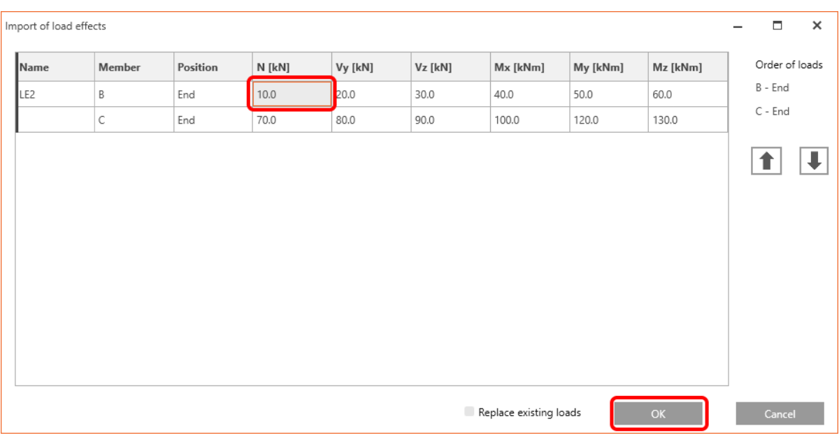 How to import load effects from Excel sheet IDEA StatiCa